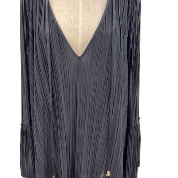 Free People Can't Help It Plisse Pleated Long Sleeve Mini Dress Black Size Large - Picture 4 of 12